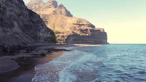 Scenic drone view of virgin beach with torquoise water seascape with mountains Vidéo 288116444