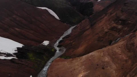 Scenic drone view of volcanic region in Icelandic mountains Stock Footage