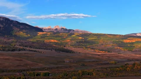 Scenic Fall autumn drive Mill Creek Ranch farm land Ohio Creek Valley Pass near Stock Footage 323066447