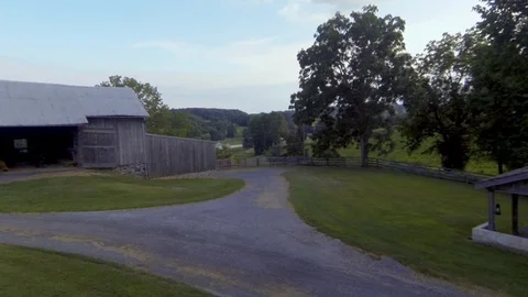 Scenic Farm Fly Over Barn and Field - Drone Video stock 89032017