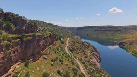 Scenic Flight Along a Tranquil River Reflecting Blue Skies Stock-Footage 340998195