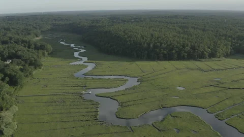 Scenic Flight Over Conjunction of Cove Creek and North River in New England Stock Footage 152853661