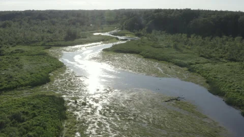 Scenic Flight Over North River at Low Tide in New England Stock Footage 152852224