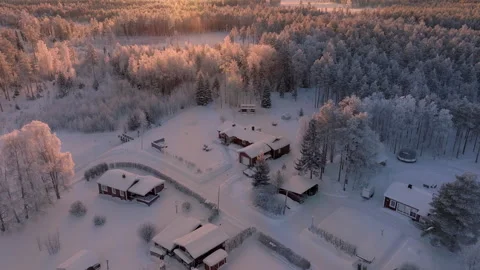 Scenic fly over video over small Northern village and winter forest ext.. Stock Footage 264766094