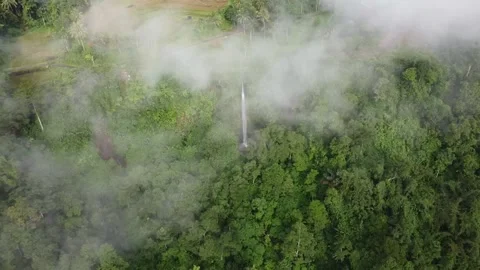 Scenic Flyaway View of Waterfall Surrounded by Morning Fog Video stock 197998498
