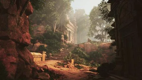 Scenic Forest With House in the Background Ilustración de archivo