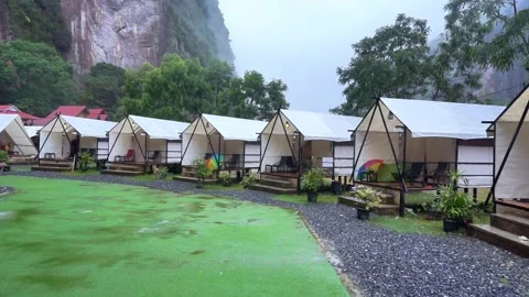 Scenic Glamping Site by the Cliffside Stock Footage 300139276