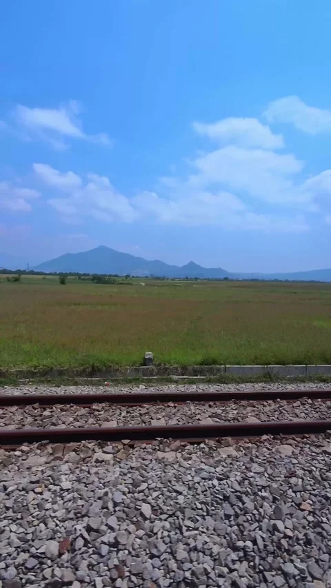Scenic green lush fields with mountains and blue sky Stock Footage 320215705