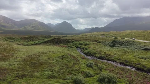 Scenic Highland Road Through the Cuillin Landscape on Skye Stock Footage 341808201