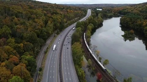 Scenic Highway with Transit Train Stock Footage 171776073