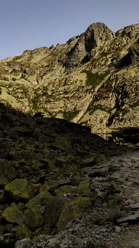 A scenic hike through the High Tatras Mountains towards Rysy Peak Stock Footage 277657215
