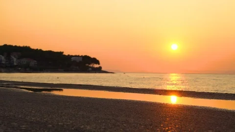 Scenic image of sunset reflection at the water, Croatia. Stock Footage 114694897