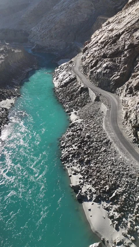 Scenic Indus River Landscape from Above, Pakistan Stock Footage 345786025