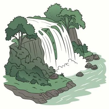 Scenic Isometric Waterfall Nature Vector Illustration Illustrazione stock
