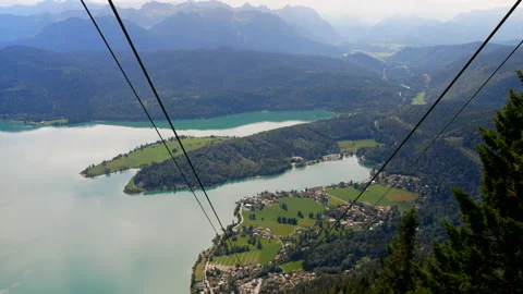 Scenic Lake View From Moving Ropeway Cable Car Ride at Walchensee Lake,Bavaria. Video stock 138918317