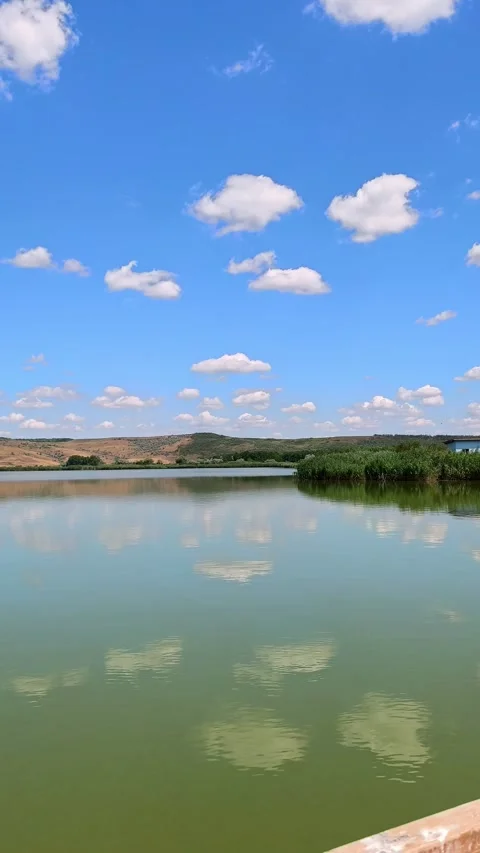 Scenic Lake Water Reflection at Delta Moldovei Iasi Romania under Blue Sky Video stock 341670298