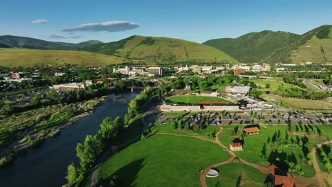 Scenic Landscape Around Clark Fork River, Missoula, MT - aerial drone shot Video stock 218089819