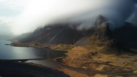 Scenic landscape of cloud cover over mountains in Iceland Video stock 277378057