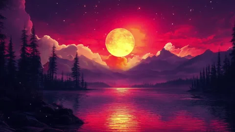 A scenic landscape featuring a sunset over a river Stock Footage 302345126