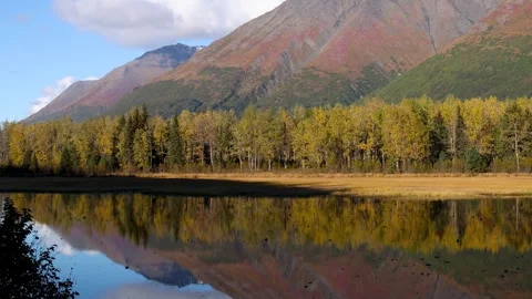 Scenic landscape of perfect reflections along Seward highway in Alaska duri.. Stock Footage 288281730