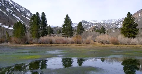 Scenic landscape of snow capped Eastern Sierra mountains in California. Stock Footage 299879757