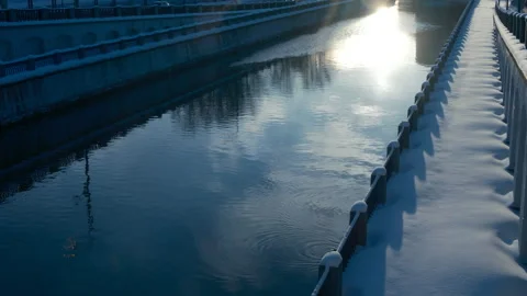 Scenic landscape view, winter time snow covered river Video stock 263153985