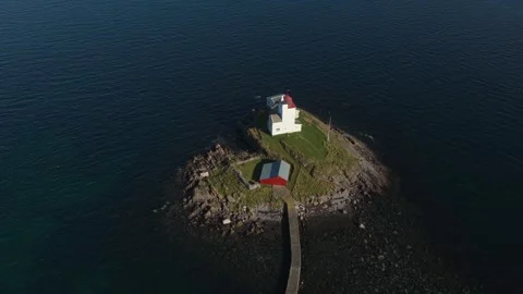 Scenic lighthouse view from the air along Smola coastline, Norway Stock Footage 320500065