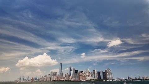 Scenic manhattan skyline with clouds moving in the sky Stock Footage 327166712
