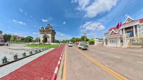 Scenic Motorcycle Ride Through Central Vientiane, Laos Stock Footage 344354698