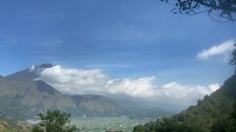 Scenic Mount Rinjani Landscape with Clouds and Valley View Stock Footage 340216456