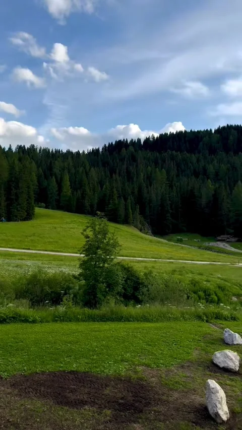 Scenic Mountain Balcony View with Alpine Meadow and Rocky Peaks Stock Footage 340870530