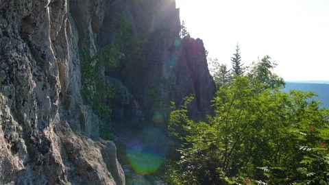 Scenic Mountain Cliffs and Lush Forest Landscape in the Southern Urals, Russia Video stock 325353754