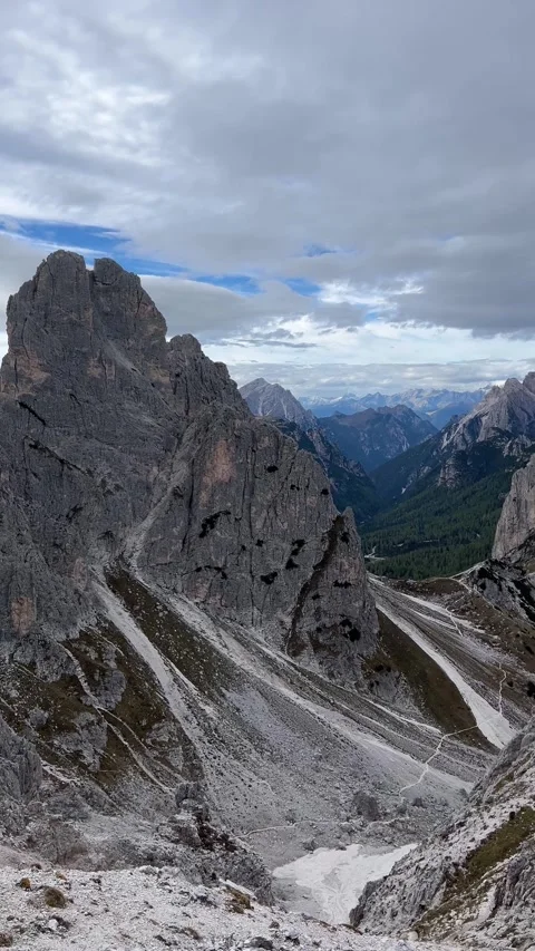 Scenic Mountain Pass View in the Dolomites, Italy – 4K Vertical Stock Footage 331078685