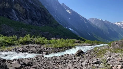 Scenic Mountain River over Rocks Trollstigen Stock Footage 337365055
