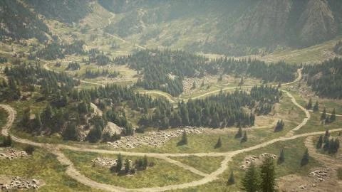 A scenic mountain road as seen from above Ilustração Stock