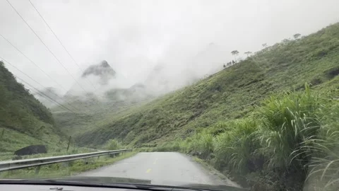 Scenic Mountain Road View From Car in Pho Cao, Dong Van, Ha Giang, Vietnam Stock Footage 333403484