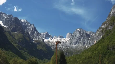 Scenic mountain view with a Microsoft logo in front Stock Footage 277196720