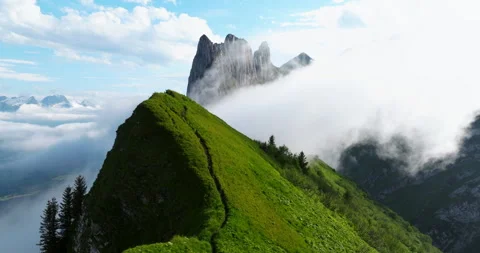 Scenic Mountain Views With Clouds At Saxer Lucke In Appenzell, Stock Footage 284450133