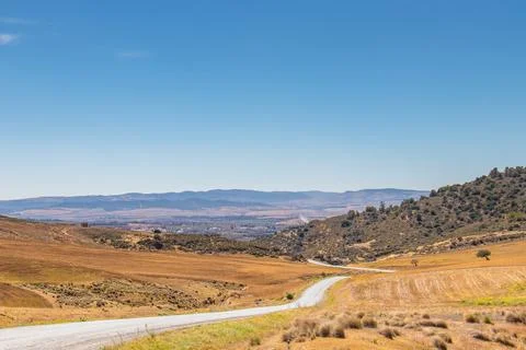 Scenic Mountainous Drive Through Fields in Testour, Beja, Tunisia Stock Photos