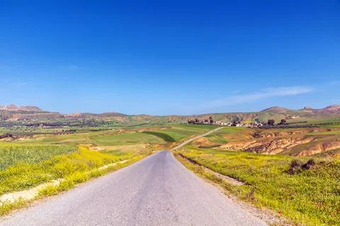 Scenic Mountainous Drive Through Fields in Testour, Beja, Tunisia Stock Photos