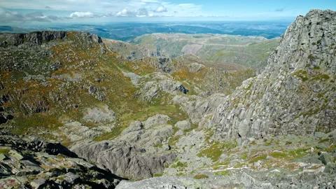 Scenic Mountainous Panoramic view opening in Serra da Estrela Natural Park. Stock Footage 169667243