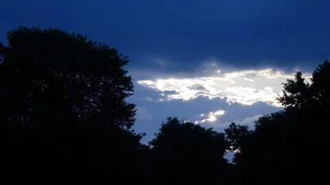 Scenic moving clouds at twilight with trees in foreground Stock Footage 89768769