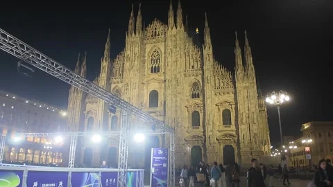 Scenic night view of the gothic Milan Cathedral, Italy Stock Footage 305308575