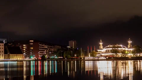 Scenic Nighttime Timelapse of Copenhagen's Lighted Cityscape Stock Footage 312985276