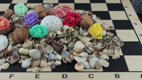 Scenic objects on a chessboard Stock Footage 81263450