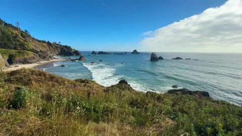 Scenic Ocean View and Rocky Sea Stacks at Ecola State Park Stock Footage 341992872