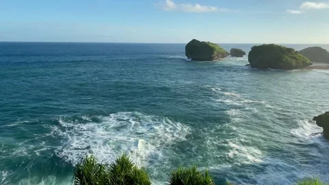 Scenic Ocean View from Kasap Beach, Pacitan, Indonesia Video stock 336781154