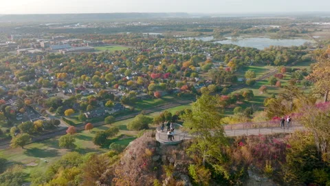 Scenic Overlook on Cliff During Fall in La Crosse, 4K Drone Stock Footage 231181912