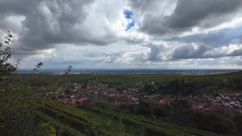 Scenic Overview of Lush Greenery and Dramatic Clouds in Hillside Landscape Stock Footage 287903464