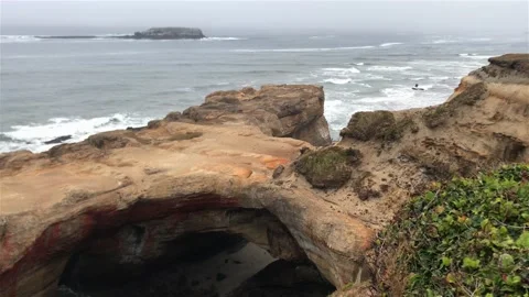 Scenic Pacific coast / ocean at Devils Punchbowl, Oregon - 4K Nature Stock Footage 223766191